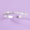 Silver multi-row rhinestone open cuff bracelet, elegant crystal bridal jewelry for parties. - Exquisite Luxury Bangle BS-J5418