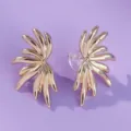 Elegant gold abstract leaf design stud earrings, perfect for daily wear, parties or special events. - Wedding Dress Adaptable (ERS-J4320G)