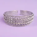 Multi-row silver rhinestone cuff bracelet, elegant crystal open bracelet for daily wear and parties. - Fresh Sweet Bangle BS-J5424