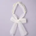 Witte tule haarstrik sluier met parels, elegante elfjes bruid haaraccessoire voor feest. - Parel Strik Foto Stijl (HS-J6434)