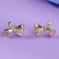 Golden bow stud earrings, elegant French style, perfect for daily wear, parties and dates. - Small and Exquisite (ERS-J4321G)