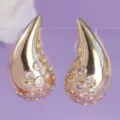 Golden teardrop crystal stud earrings, elegant fashion jewelry for daily party wear. - Light Luxury Gold (ERS-J4327G)