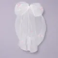 Witte transparante bruidssluier met roze strikken elegant haaraccessoire voor feestjes. - Date Roze Mini Strikjes (HS-J7183WHITE)