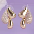 Elegant 18k gold plated asymmetric teardrop cubic zirconia stud earrings for daily wear party. - Exquisite Gold (ERS-J4328G)