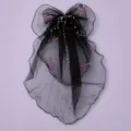 Zwarte mesh haarstrik sluier in Koreaanse stijl met parels voor feest bruiloft mode. - Bos Zwart Roze Strikken (HS-J7175BLK)