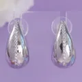 Elegant teardrop stud earrings with central sparkling cubic zirconia stones for women. - Vintage Silver (ERS-J4329S)