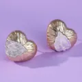 French light luxury two-tone gold and silver heart leaf stud earrings for daily wear SKU - Fresh and Sweet (ERS-J4331G)