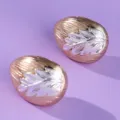 French light luxury oval earrings with rose gold texture and silver leaf design for women. - Elegant and Noble (ERS-J4332G)