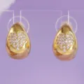 Gold teardrop stud earrings featuring a sparkling zirconia paved heart design for women daily wear. - Trendy Niche (ERS-J4334G)