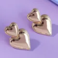 Golden double heart earrings shiny metal minimalist fashion daily wear elegant party jewelry - Retro French (ERS-J4344G)