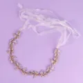 Elegant rose gold crystal leaf bridal hair vine with white ribbons for wedding party. - Photography Shoot Hairband (HS-J5025G)