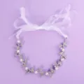 Elegant crystal pearl bridal hairband wedding hair accessory with white ribbon set - Retro French Hairband (HS-J5425)