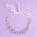 Silver rhinestone crystal star hairband with white sheer ribbon for wedding bridal party. - Trendy Niche Hairband (HS-J6225)