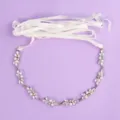 Bridal crystal hair band with white ribbon, elegant wedding hair accessory for women and girls. - Gentle Sweet Hairband (HS-J6226)