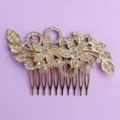 Gold rhinestone hair comb bridal floral insert comb crystal wedding updo hair accessory pin - Forest Gentle Style (HS-J7010G)