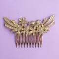 Gold rhinestone hair comb, elegant floral bridal updo insert accessory for wedding party. - Versatile Gold Style (HS-J7011G)