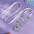 Handcrafted rhinestone bridal belt with white ribbon, elegant crystal waist cincher for party. - French Elegant Luxury Belt (WS-J283S)