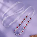 Handmade rhinestone pearl ribbon belt for women elegant party dress waist chain accessory. - Retro Palace Radiant Waist Accessory (WS-J284)