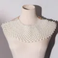 Multi-layer faux pearl bib necklace body chain fringe statement jewelry for women fashion. - Artificial Pearl White