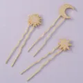 Gold celestial rhinestone hair fork set sun moon star U-shaped bridal hair pin accessories - Fashion Photography Hair Stick Set (HS-J7560G)