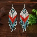 Χειροποίητα σκουλαρίκια με χάντρες boho retro εθνοτικά κοσμήματα statement για γυναίκες - Λευκό
