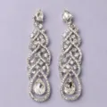 Elegante lange kristallen oorbellen met sprankelende strass-steentjes voor feest en mode. - Premium Lichte Luxestijl (J4091S) / Zilver