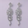 Zilveren strass lange oorknopjes elegante kristallen bruiloft feest sieraden voor dames - Lichte Luxe Vintage Stijl (J4092S) / Zilver