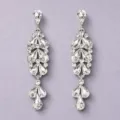 Zilverkleurige kristalen kroonluchter lange oorbellen voor vrouwen elegante feest sieraden - Bruidsreisfotostijl (J4301S) / Zilver