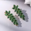 Pince à cheveux feuille cristal vert épingle strass exquise pour fête et quotidien - Lot de 2 / Vert