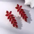 Élégante pince à cheveux feuille cristal rouge, barrette métal strass étincelante pour femme. - Lot de 2 / Rouge