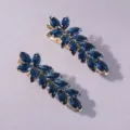 Barrette à cheveux feuille en cristal bleu, élégante pince dorée pour fête et quotidien. - Lot de 2 / Bleu
