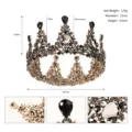 Vintage black rhinestone crown, alloy bridal tiara, 12cm diameter, 6.5cm height, 173g. - Retro Round Crown (TS-J2922) / Antique Gold