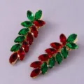 Pince à cheveux strass cristal rouge vert élégante barrette florale en métal modèle - Lot de 2 / Vert Rouge