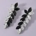 Pince à cheveux feuille cristal noir et blanc élégante épingle de fête accessoire coiffure - Lot de 2 / Blanc Noir