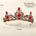 Vintage Baroque Red Rhinestone Crown Tiara, Alloy Bridal Hair Accessory for Wedding Party. - Red Rhinestone Crown (TS-J2866) / Diameter 14.5cm Height 6cm / Antique Gold