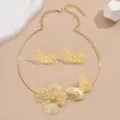 Επιχρυσωμένο σετ κολιέ choker με πεταλούδα και σκουλαρίκια κομψό κόσμημα. - Χρυσό