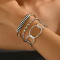 Set di bracciali multistrato argentati, stile molla retro e catena geometrica 3 pezzi - Set di 3 / Argento