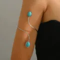Bracciale da braccio geometrico aperto in finta turchese alla moda catena corpo per donna - Argento
