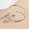 Elegante bracciale rigido aperto multistrato in argento con sfere gioielli di moda - Argento