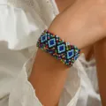 Bohemian woven seed bead flower bracelet for women, trendy multi-color ethnic wrist jewelry. - Multicolor 8