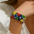 Colorful beaded woven bracelet, bohemian style geometric pattern handmade wrist jewelry. - Multicolor 12