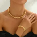 Χρυσό γεωμετρικό κολιέ choker και βραχιόλι σετ κοσμημάτων για γυναίκες, statement στυλ. - Χρυσό