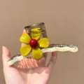 Schicke große Blumen Haarklammer mit Kristall-Strasssteinen, elegante Haarspange - 7# Wellenförmige Haarklammer mit gelber Blüte (Strass-Modell)