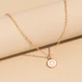 Gold chain necklace with a white enamel round letter O pendant, minimalist fashion jewelry. - Letter O