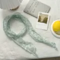 fular de seda estrecho con estampado de hojas verdes para mujer cinta larga detalle - #4 Pañuelo para el cabello con estampado floral azul