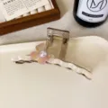 Pinza de pelo grande con flor iridiscente de estilo coreano y perla, elegante pinza de tiburón - 3# flor colorida - pinza de pelo ondulada (estilo de letra)