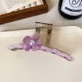 Pinza de pelo grande con flor iridiscente estilo coreano elegante accesorio de moda - 4# flor morada - pinza de pelo ondulada (estilo de letra)
