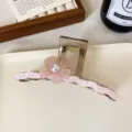 Pinza de pelo grande translúcida de estilo coreano con diseño de ondas rosas y flor de perla. - 1# flor rosa pálido - pinza de pelo ondulada (estilo de letra)