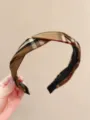 Retro Klassisch Kariert Geknoteter Haarreif Damen Vintage Tartan Haarreif Antirutsch - Knoten Stirnband / #6 Gelbes Stirnband mit Karomuster und Knoten
