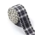 Nastro a quadri bianco e nero con bordo in pizzo ondulato uncinetto per accessori fai da te. - 4cm x 3 Yard / Nero